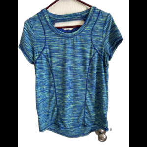Xersion Women's Short-Slve Space-Dye Elastic-Back Tee Size Small New Athens Blue